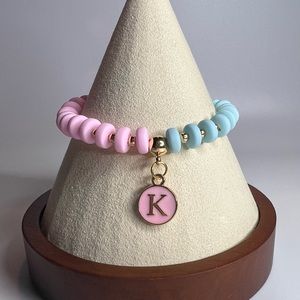 Cute lettered bracelet blue & pink with gold ascents